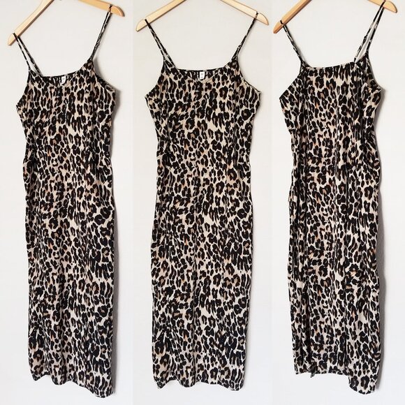 BP Nordstrom Leopard Midi Slip Dress M Side Slit Animal Print Y2K Retro Chic - Picture 12 of 12
